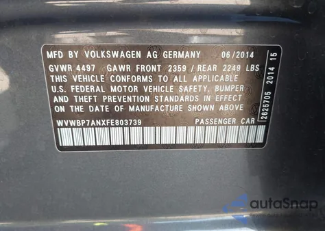 2015 Volkswagen Cc 2.0T Sport z USA, uszkodzony, nr VIN WVWBP7ANXFE803739